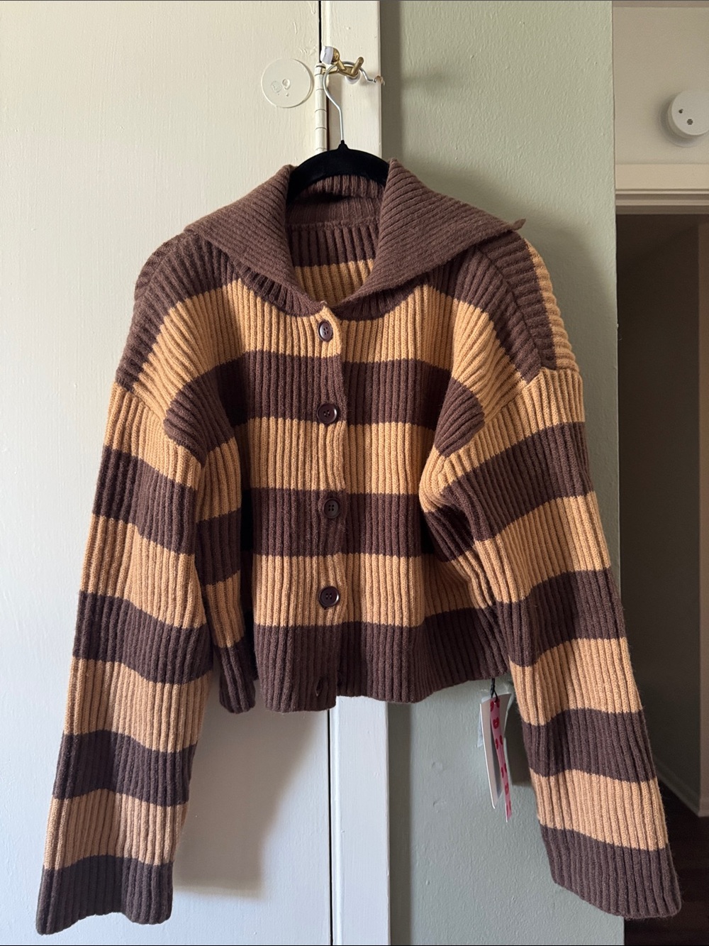 Cider Brown & Tan Striped Ribbed Button-Front Cardigan